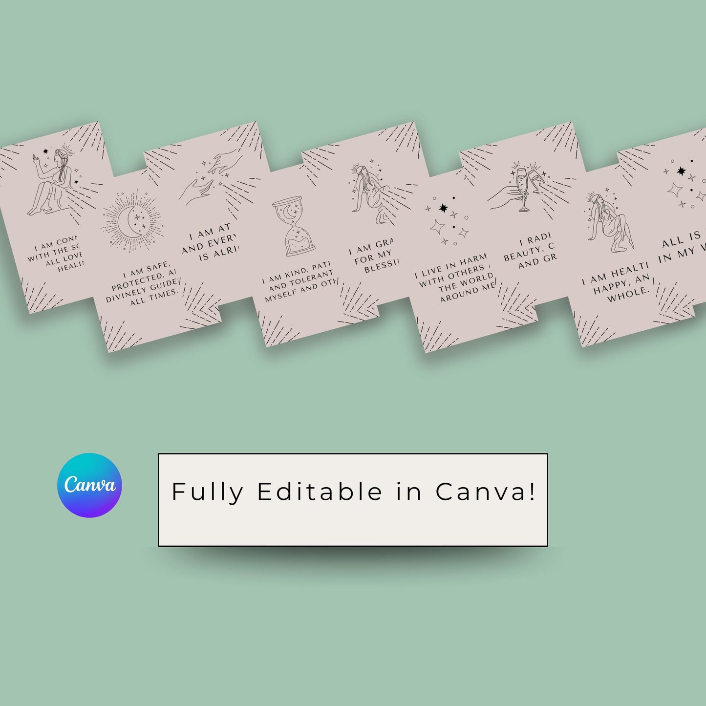 Mental Health Affirmation Cards – Canva Template