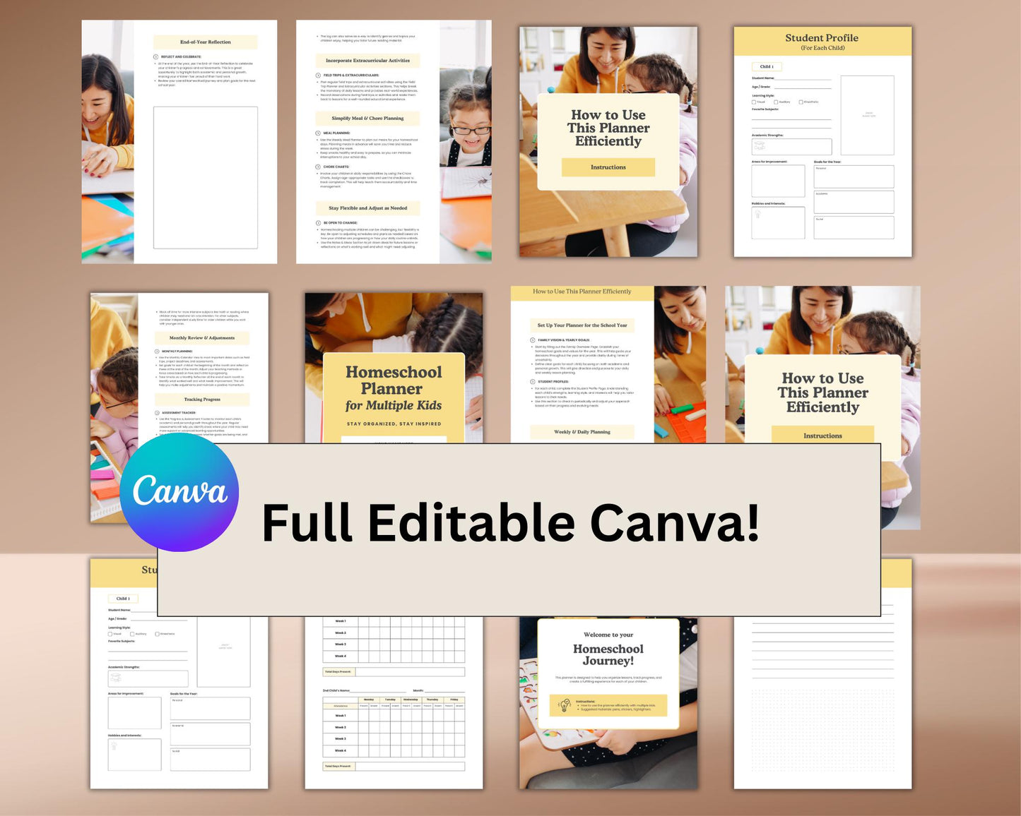 Homeschool Planner for Multiple Kids | Editable Template to Organize Schedules, Lessons & Activities | Digital Download