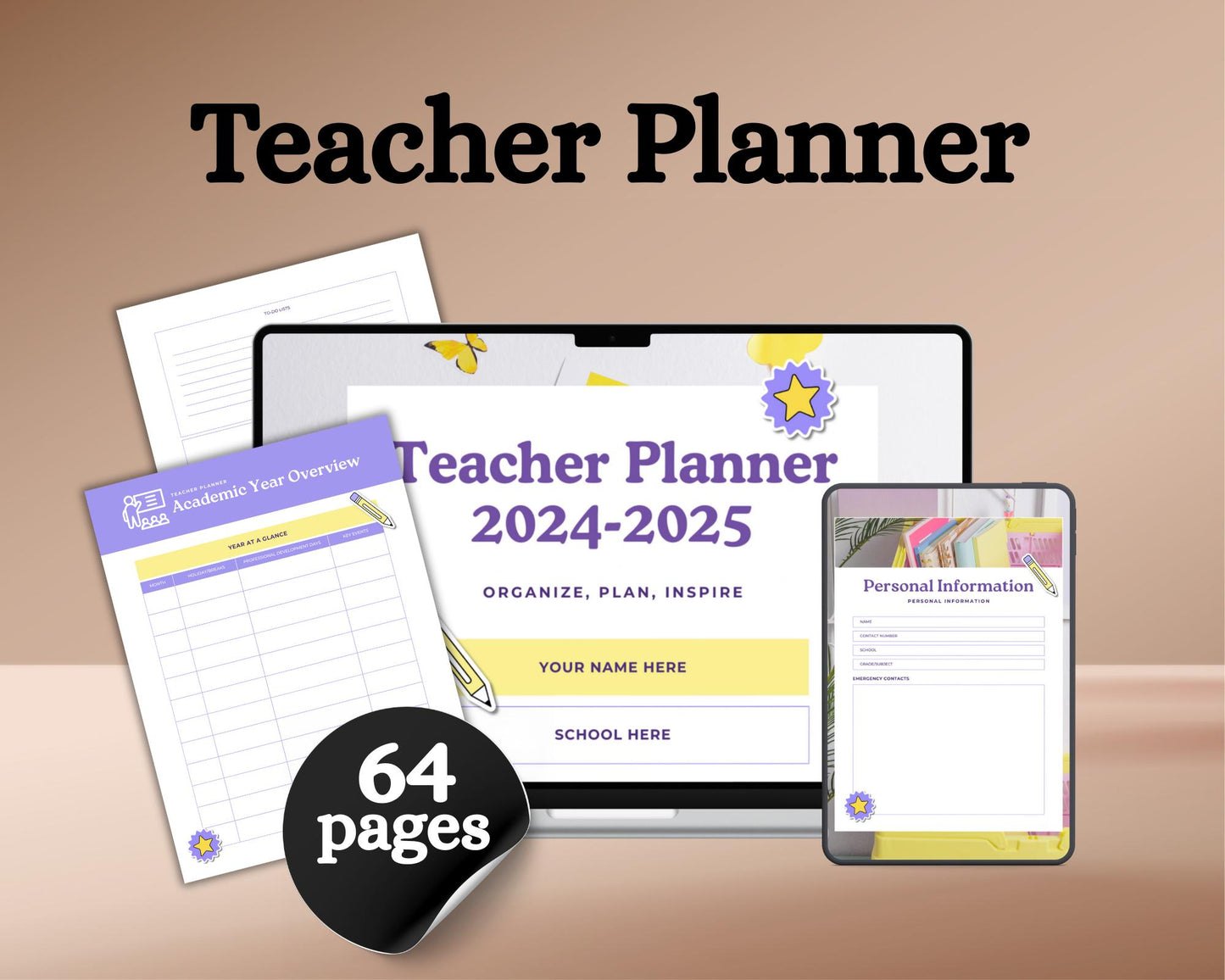 Teacher Planner | Editable Template to Organize Lessons, Schedules & Classroom Activities | Digital Download