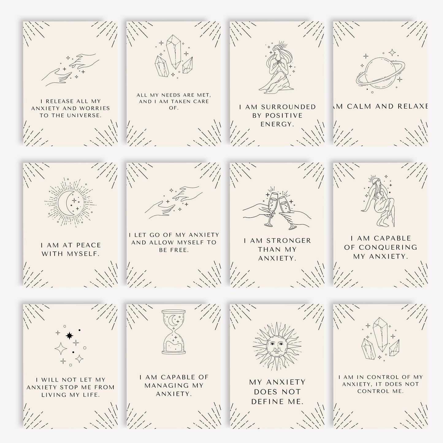 Anxiety & Worry Less Affirmation Cards – Canva Template