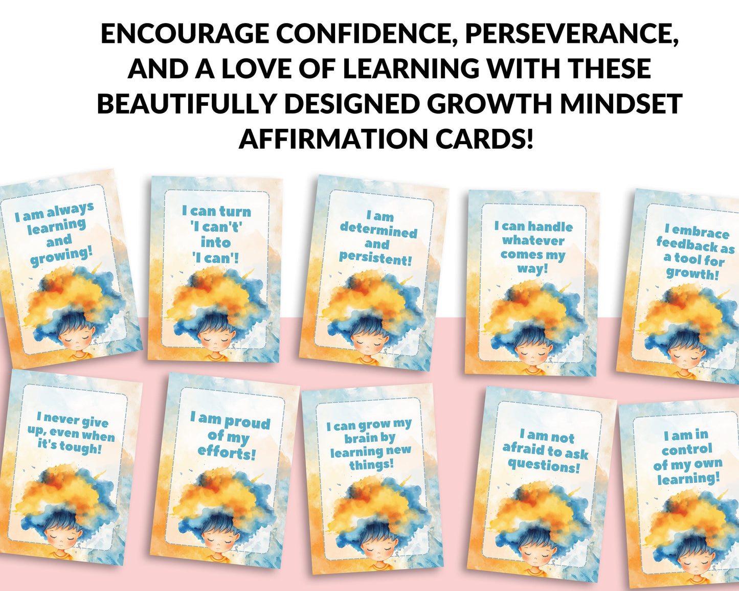 Growth Mindset Affirmation Cards for Kids | 21-Card Printable PDF | Positive Thinking & SEL Tool for Classroom or Home