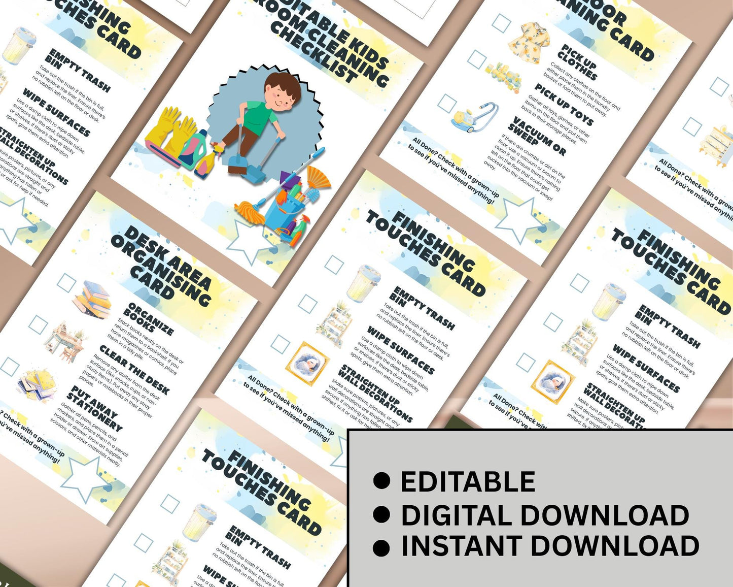 Editable Kids Room Cleaning Checklist | Printable Template to Organize Daily, Weekly & Monthly Cleaning Tasks | Digital Download