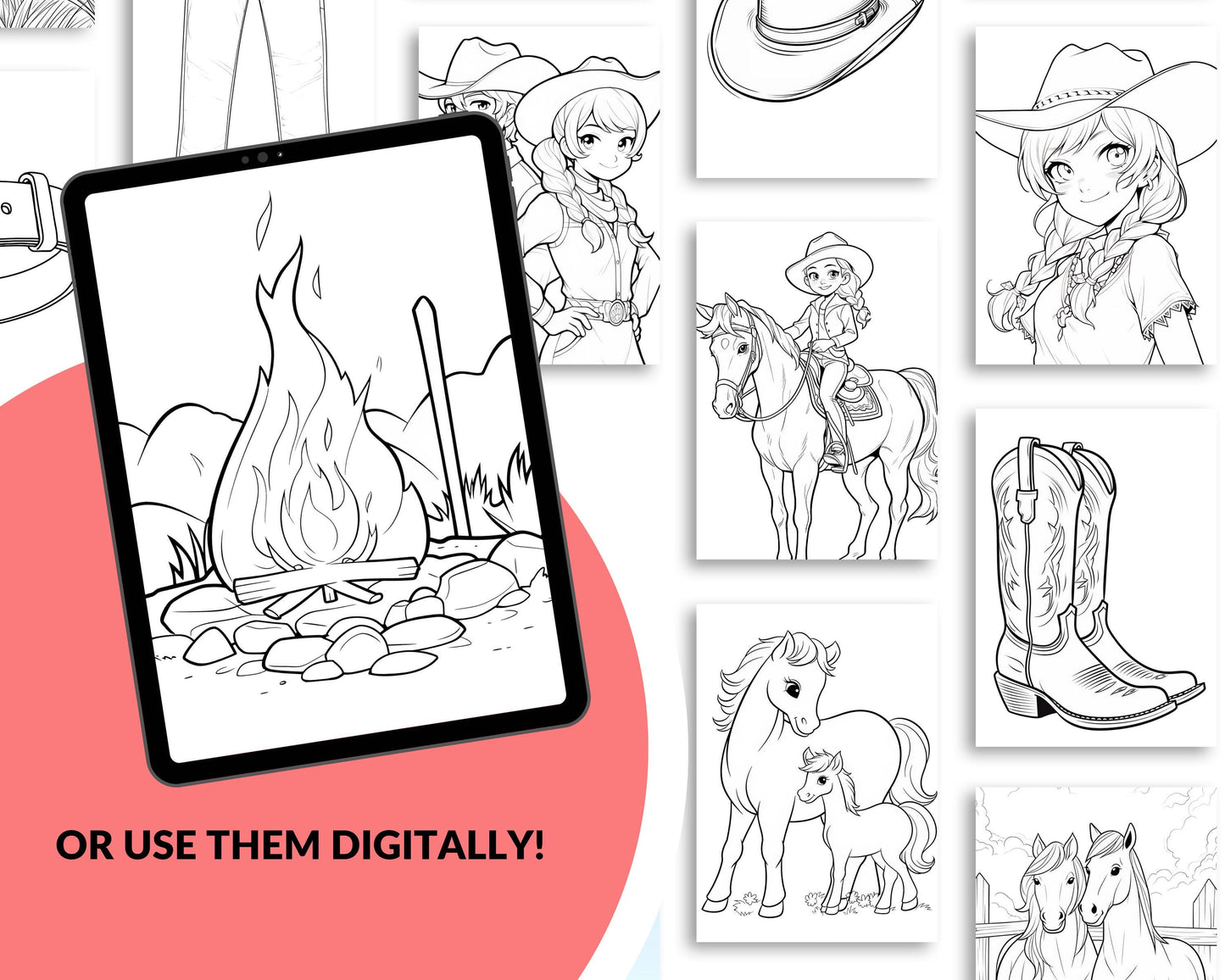 Rodeo Colouring Book | 25 Printable Pages | Cowboy and Western Theme | Instant Download | Adult and Kids Colouring Pages