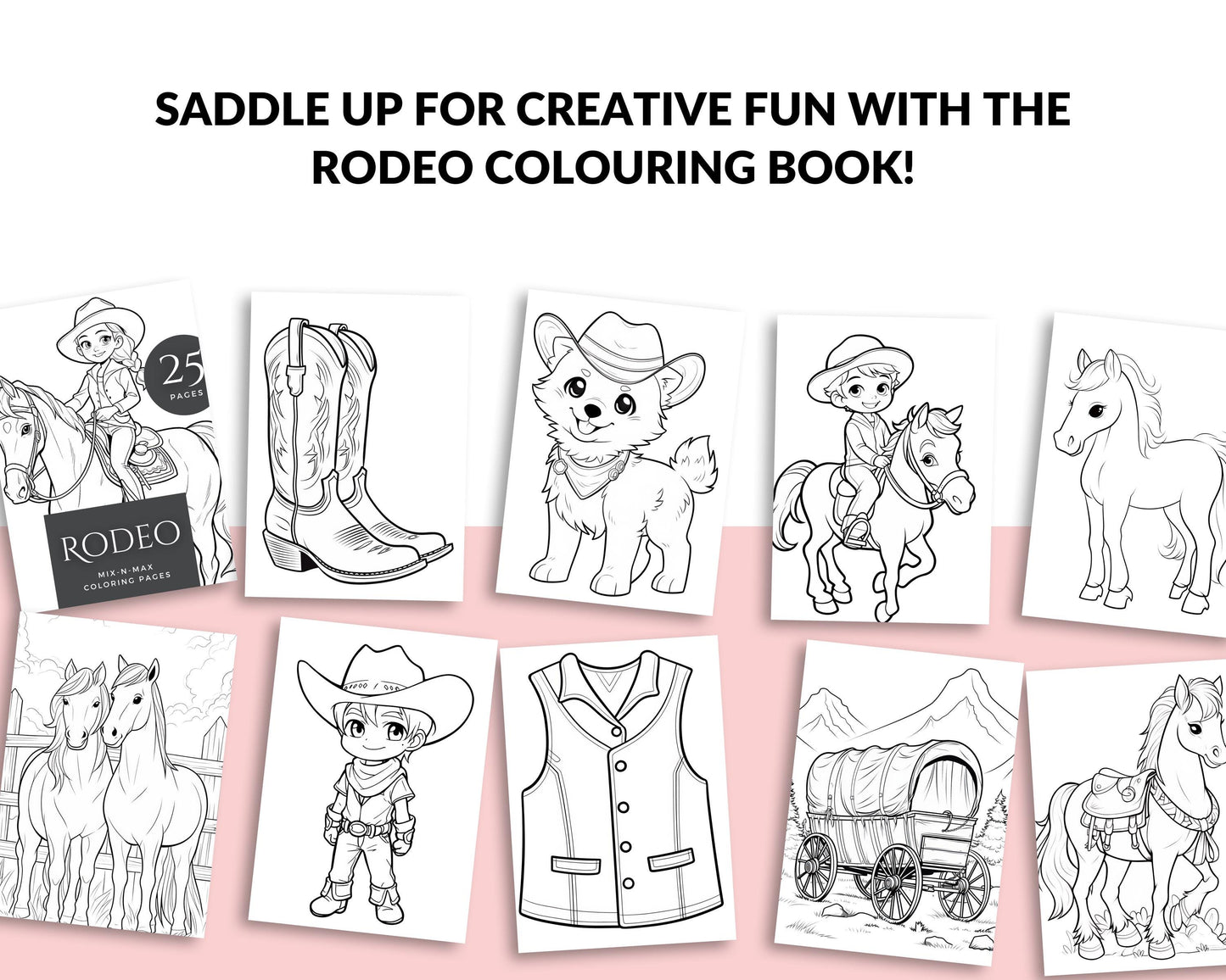 Rodeo Colouring Book | 25 Printable Pages | Cowboy and Western Theme | Instant Download | Adult and Kids Colouring Pages