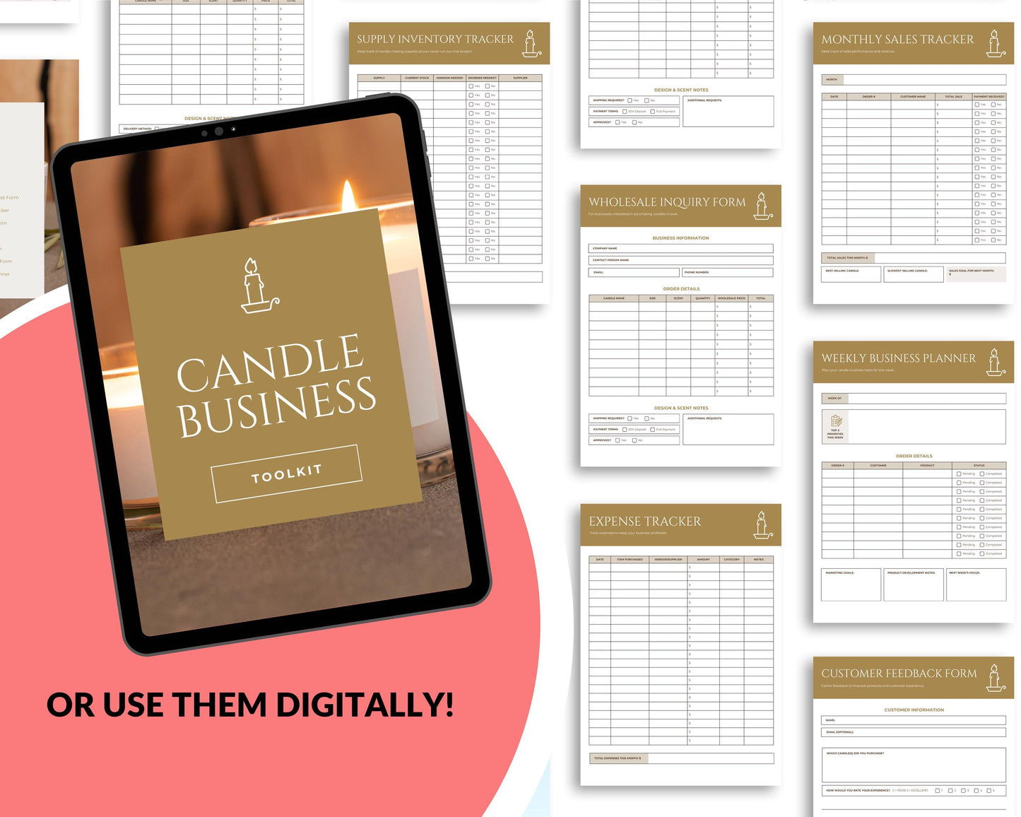 Candle Business Toolkit | Canva Template + Printable PDF | Small Business Organizer | Inventory, Pricing, Marketing Sheets