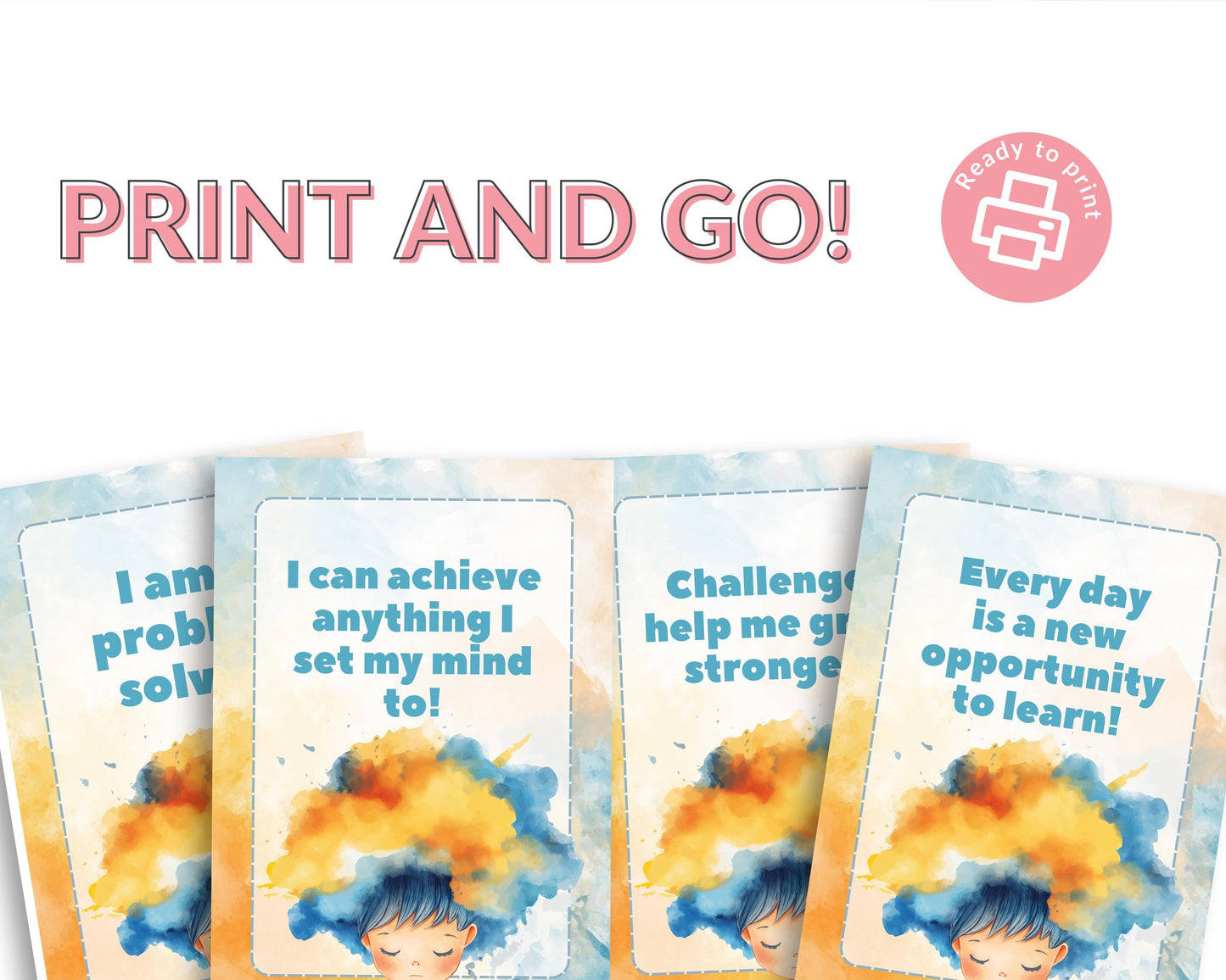 Growth Mindset Affirmation Cards for Kids | 21-Card Printable PDF | Positive Thinking & SEL Tool for Classroom or Home