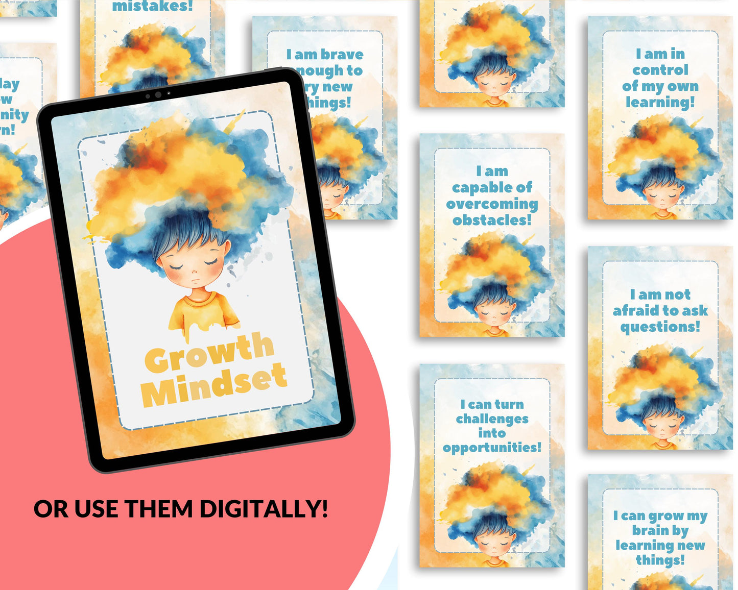 Growth Mindset Affirmation Cards for Kids | 21-Card Printable PDF | Positive Thinking & SEL Tool for Classroom or Home
