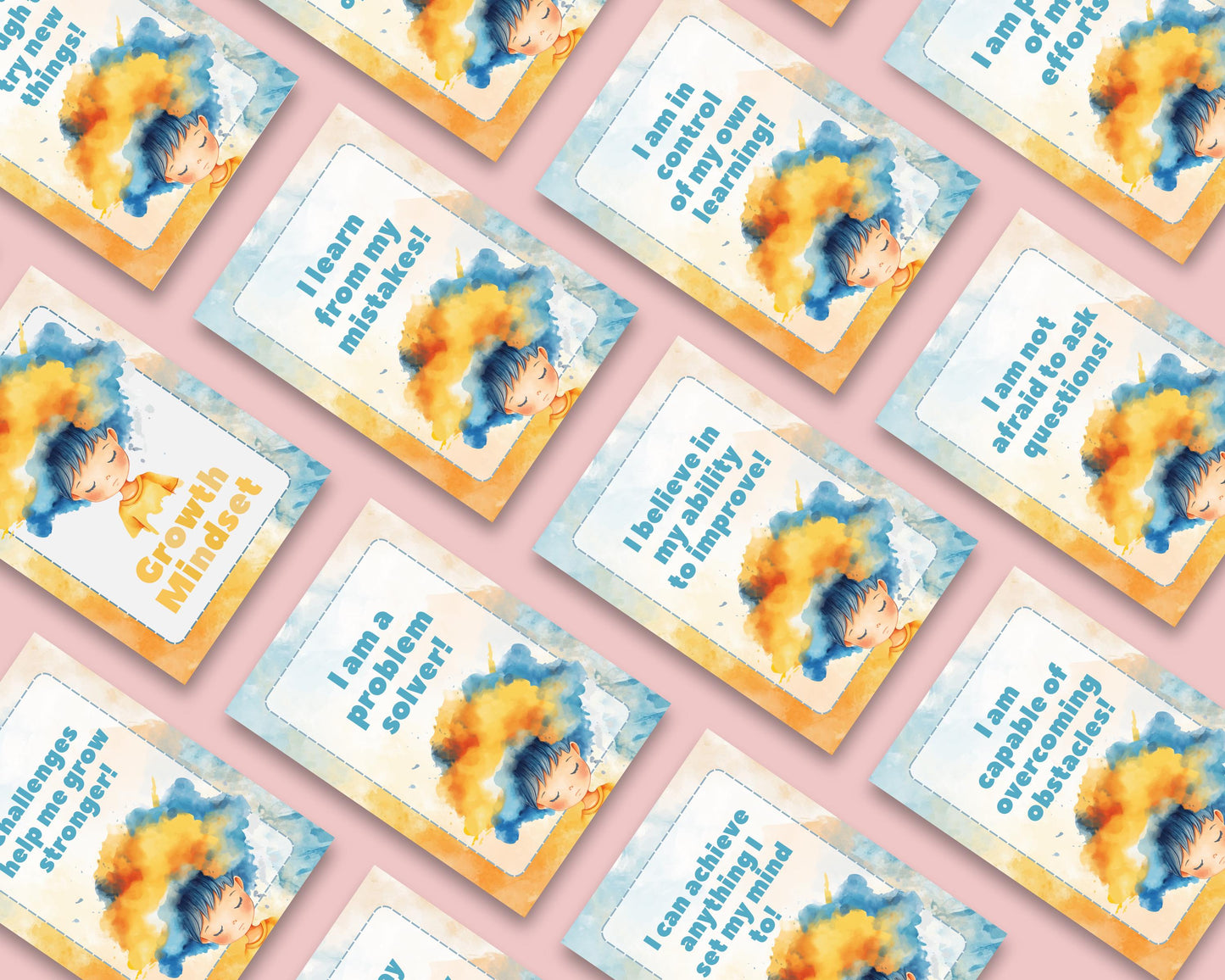 Growth Mindset Affirmation Cards for Kids | 21-Card Printable PDF | Positive Thinking & SEL Tool for Classroom or Home