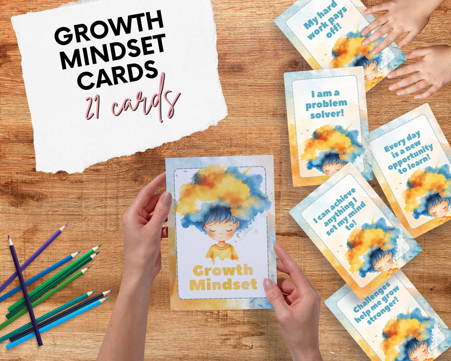 Growth Mindset Affirmation Cards for Kids | 21-Card Printable PDF | Positive Thinking & SEL Tool for Classroom or Home