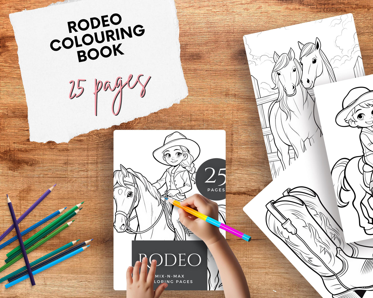 Rodeo Colouring Book | 25 Printable Pages | Cowboy and Western Theme | Instant Download | Adult and Kids Colouring Pages