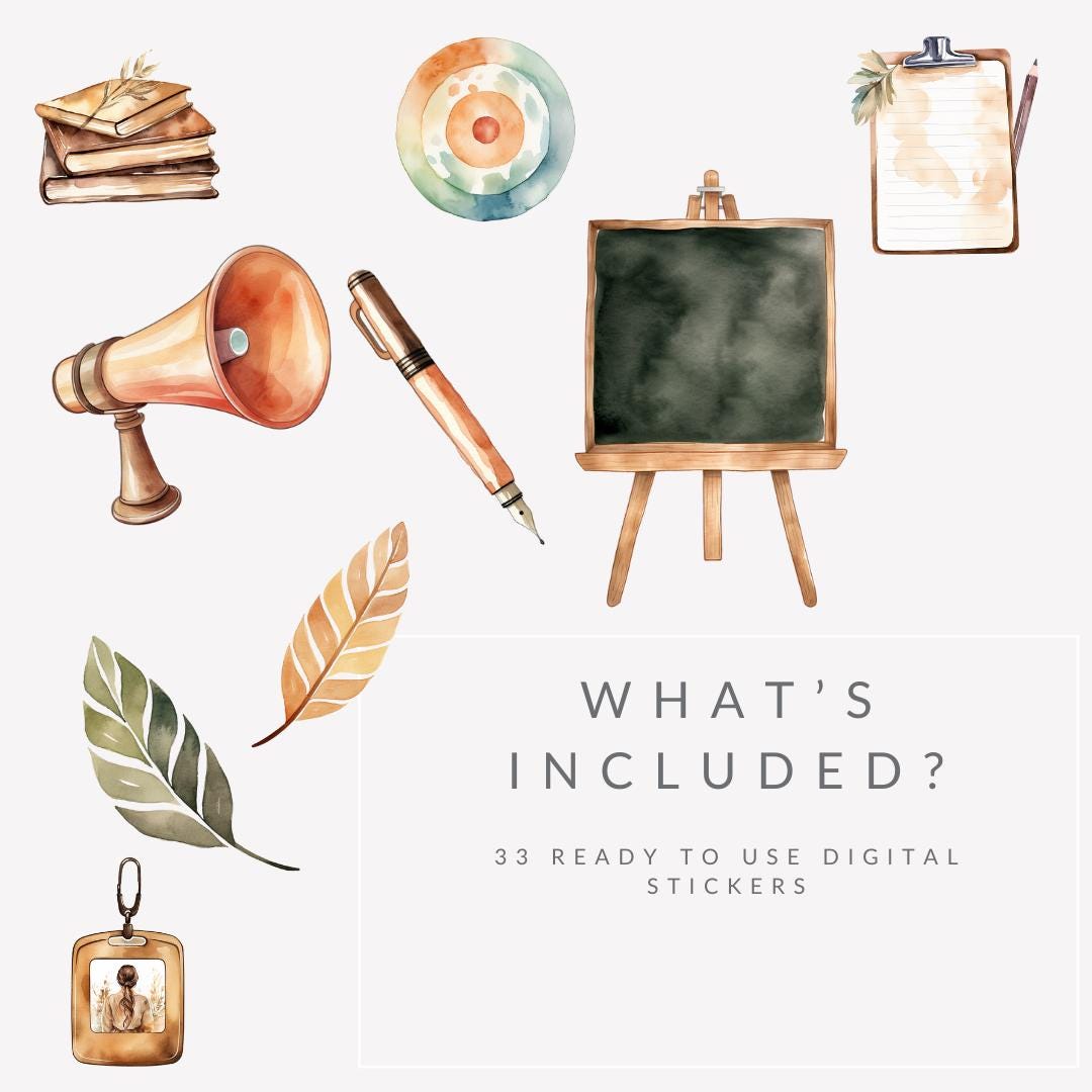 School Counsellor Stickers | 33 PNG Files | Watercolour Teacher Clipart for Planners & Journals