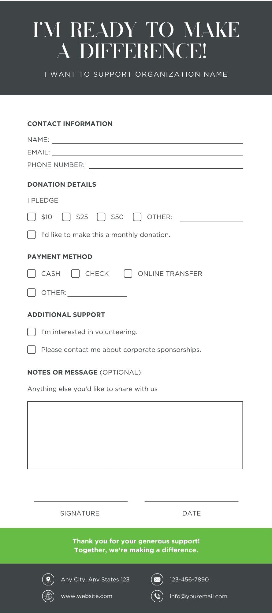 Fundraising Pledge Card | Editable Template for Charity, Nonprofit & Donation Campaigns | Digital Download