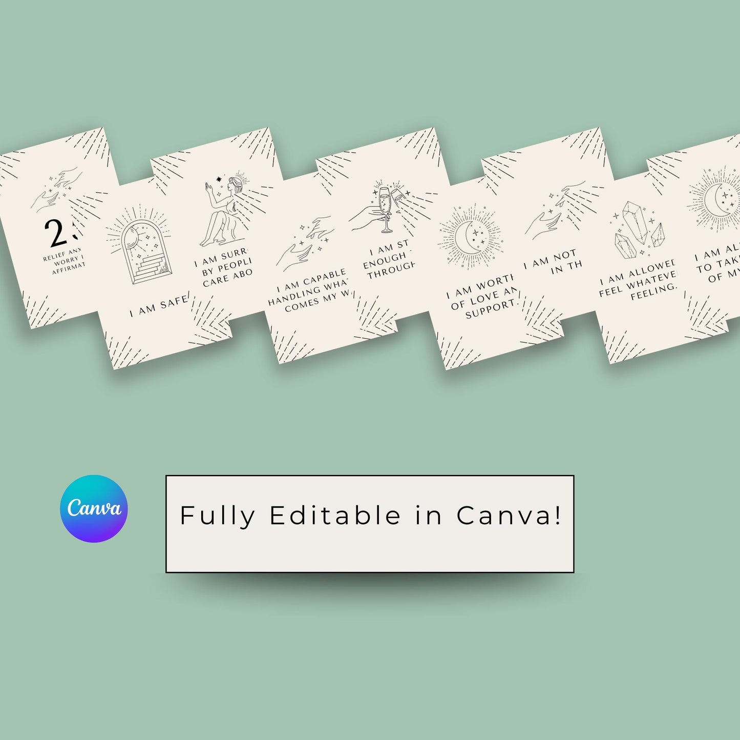Anxiety & Worry Less Affirmation Cards – Canva Template