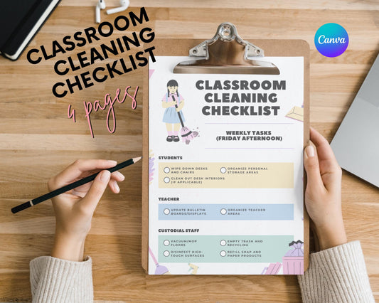 Classroom Cleaning Checklist | Editable Canva Template | Teacher Organization Printable