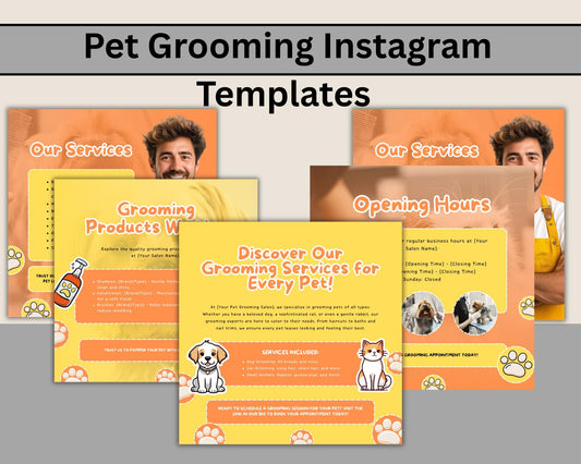 Pet Grooming Instagram Template | Editable Canva Design to Promote Services, Specials & Pet Care Tips | Digital Download