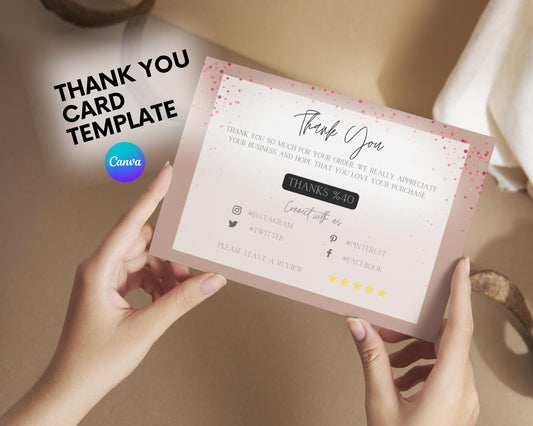 Thank You Card Canva Template | Red Waterfall Design | Editable Printable Thank You Insert for Orders | Small Business Packaging Card