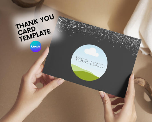 Black Minimalist Luxe Thank You Card | Canva Template | Editable Packaging Insert with Discount Code | Printable for Small Business