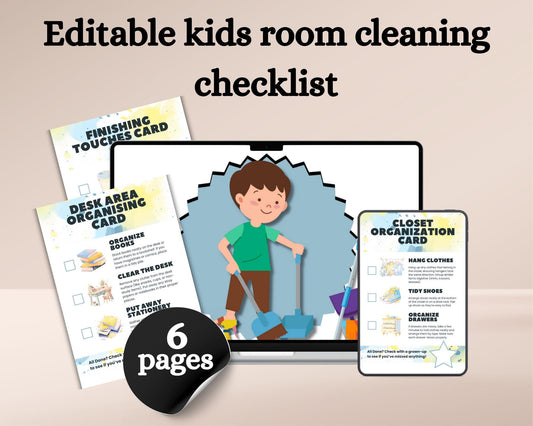 Editable Kids Room Cleaning Checklist | Printable Template to Organize Daily, Weekly & Monthly Cleaning Tasks | Digital Download
