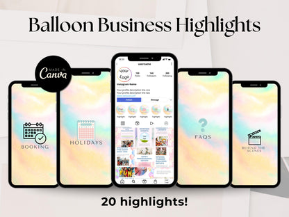 Balloon Business Instagram Highlight Covers | Canva Editable Social Media Branding Kit