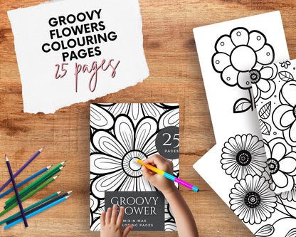 Groovy Flower Colouring Book | Printable PDF | Retro-Inspired Relaxation for Kids and Adults