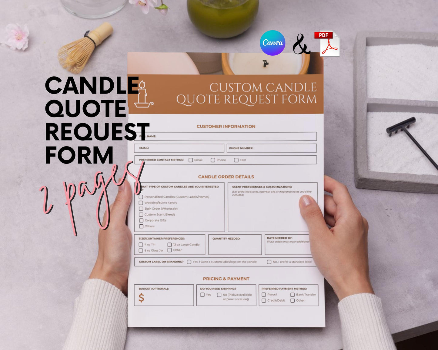 Custom Candle Quote Request Form | Canva Template + Printable PDF | Candle Business Order Form | Editable Client Inquiry Sheet