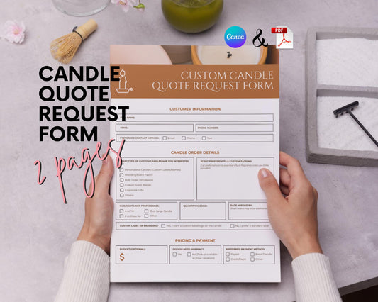 Custom Candle Quote Request Form | Canva Template + Printable PDF | Candle Business Order Form | Editable Client Inquiry Sheet