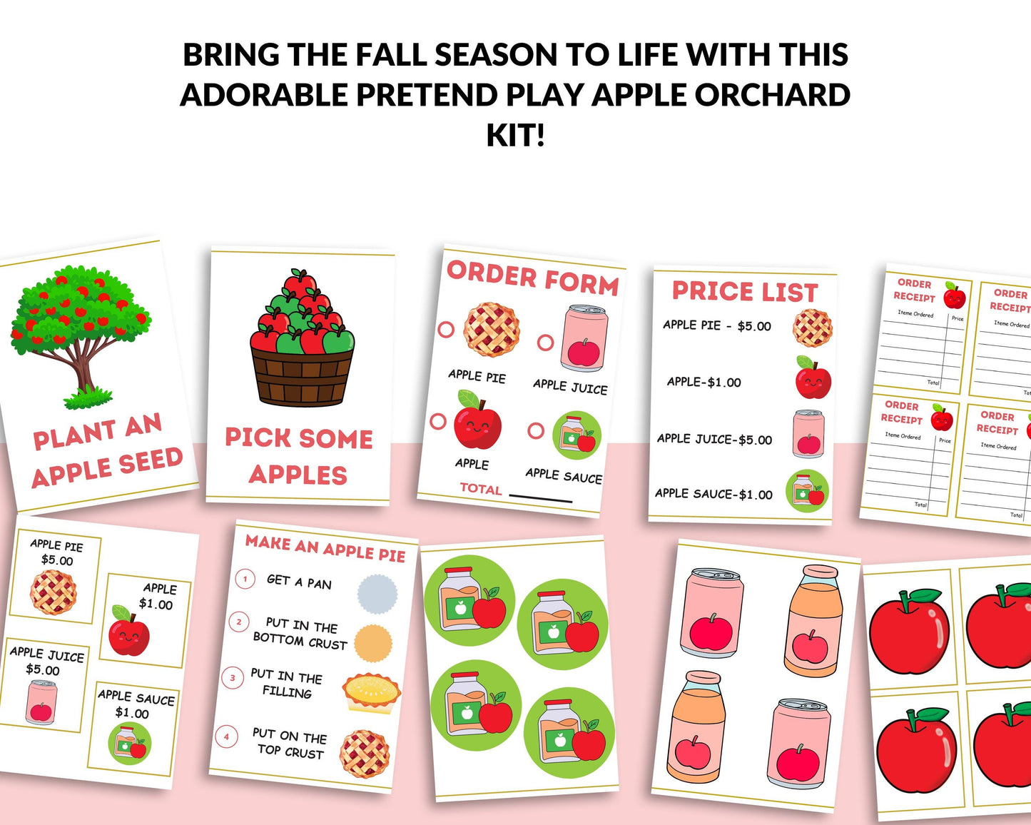 Pretend Play Apple Orchard Kit | Printable PDF | Dramatic Play Market Set for Kids | Apple Stand Role Play