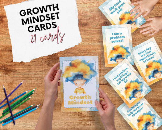 Growth Mindset Affirmation Cards for Kids | 21-Card Printable PDF | Positive Thinking & SEL Tool for Classroom or Home