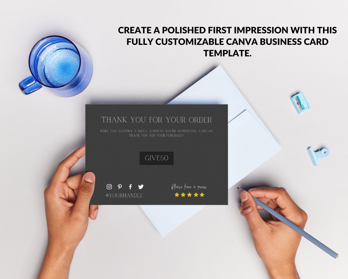 Black Minimalist Luxe Thank You Card | Canva Template | Editable Packaging Insert with Discount Code | Printable for Small Business