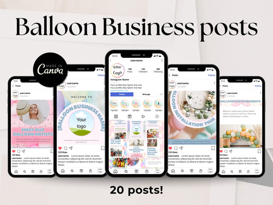 Balloon Business Instagram Post Templates | Canva Editable | Social Media Kit for Event Decorators | Balloon Artist Marketing Posts