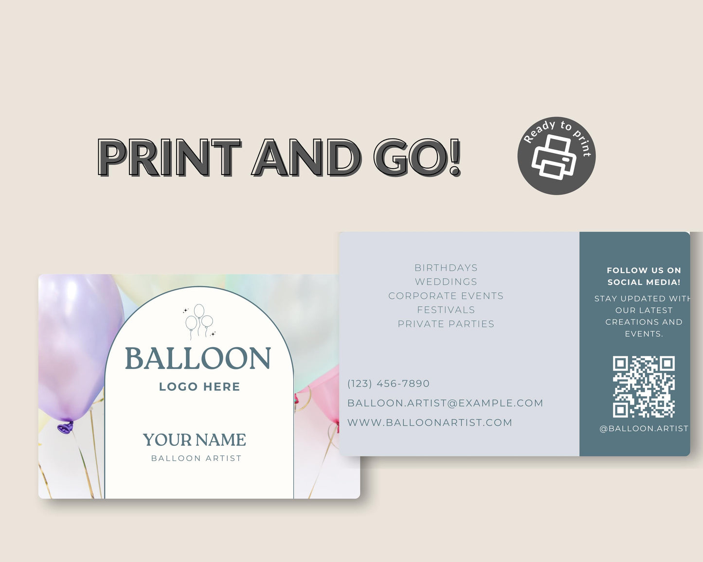 Editable Balloon Artist Business Card Template | Birthday, Wedding, Event Decor | Instant Download | DIY Canva Business Card