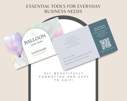 Editable Balloon Artist Business Card Template | Birthday, Wedding, Event Decor | Instant Download | DIY Canva Business Card