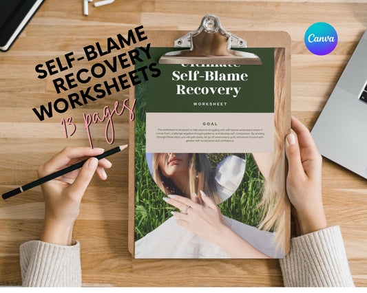 Self-Blame Recovery Worksheet | Canva Template + Printable PDF | Self-Compassion Journal | Mental Health Tool | Instant Download