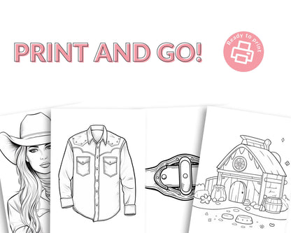 Rodeo Colouring Book | 25 Printable Pages | Cowboy and Western Theme | Instant Download | Adult and Kids Colouring Pages