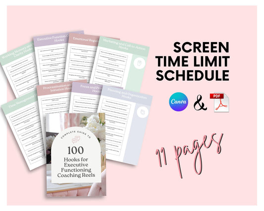 Executive Function Reels Hook Guide | Canva Template + PDF | 100 Viral Hook Ideas for Coaches & Creators | Instant Download