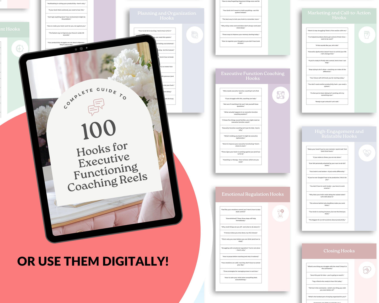Executive Function Reels Hook Guide | Canva Template + PDF | 100 Viral Hook Ideas for Coaches & Creators | Instant Download