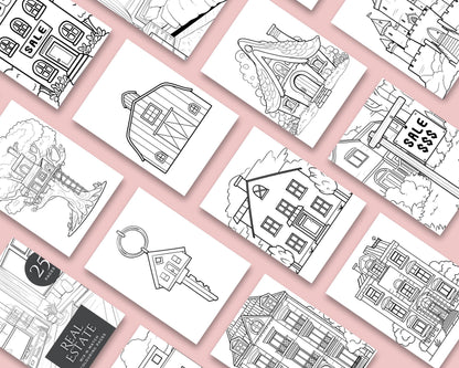 a bunch of black and white drawings of houses