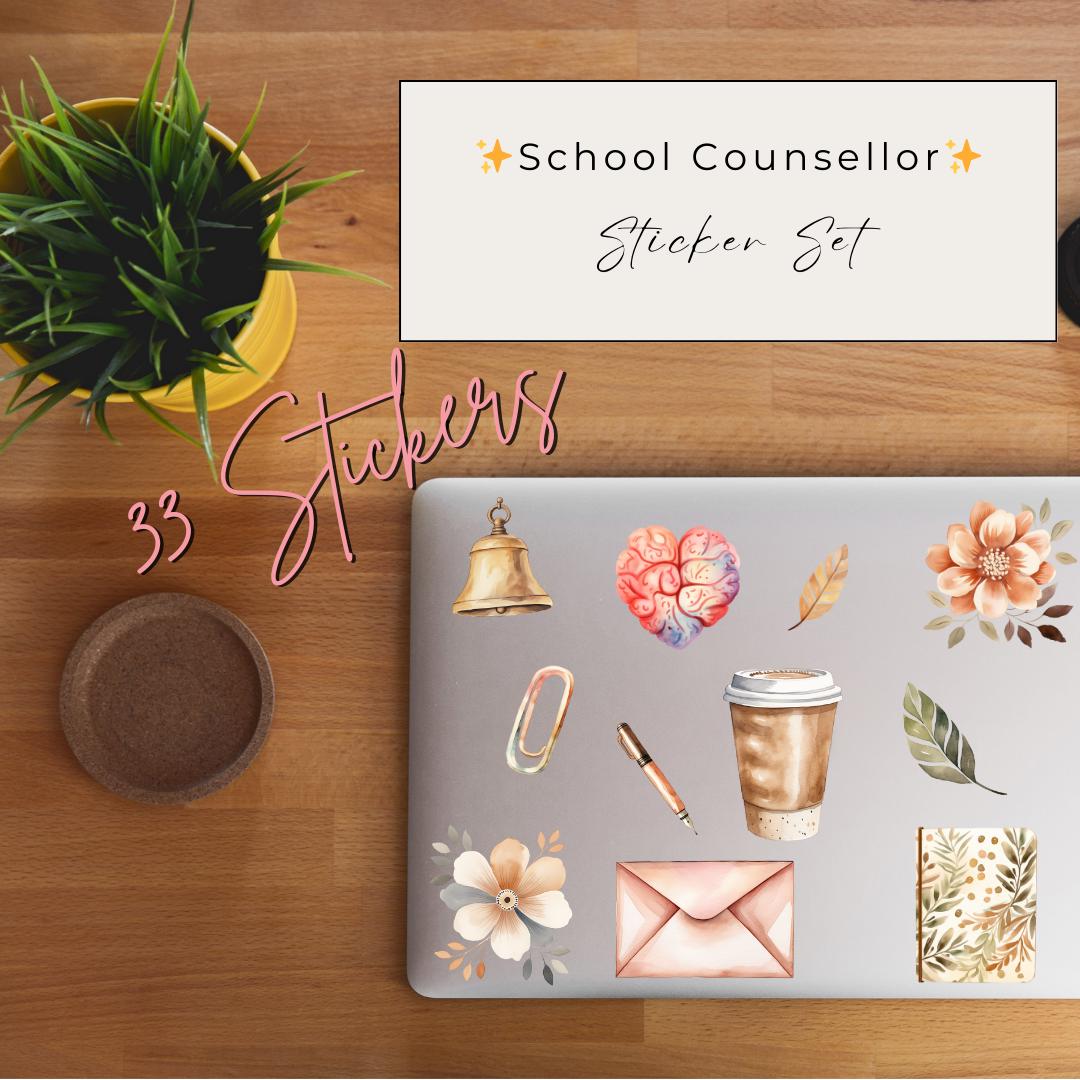School Counsellor Stickers | 33 PNG Files | Watercolour Teacher Clipart for Planners & Journals