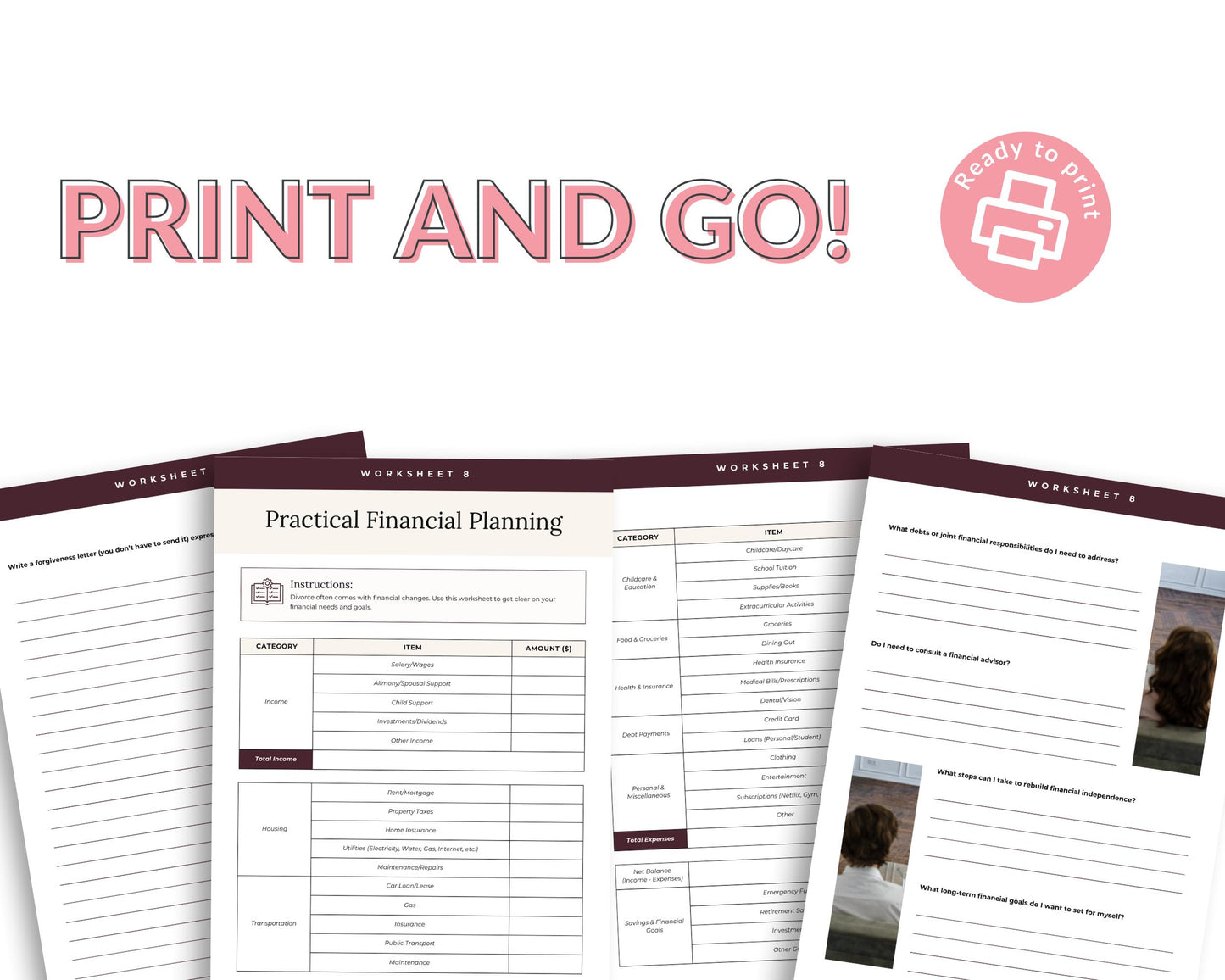 Divorce Therapy Worksheets | Printable PDF & Editable Canva Template | Mental Health and Healing Toolkit