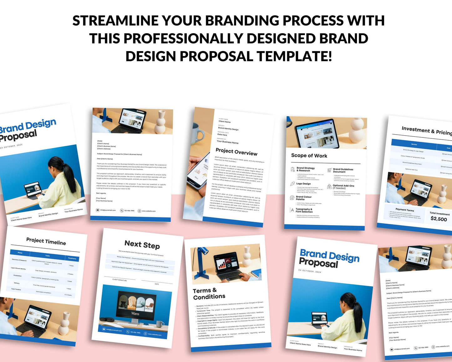 Editable Brand Design Proposal Template | Canva Template for Designers | Client Proposal | Branding Service Contract | Brand Identity PDF