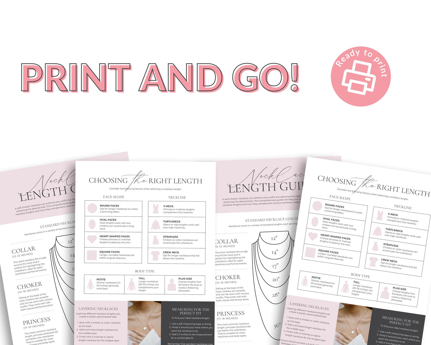 Necklace Length Guide | Printable Jewelry Sizing Chart | Canva Template + PDF | Jewelry Business Insert | Necklace Measurement Chart