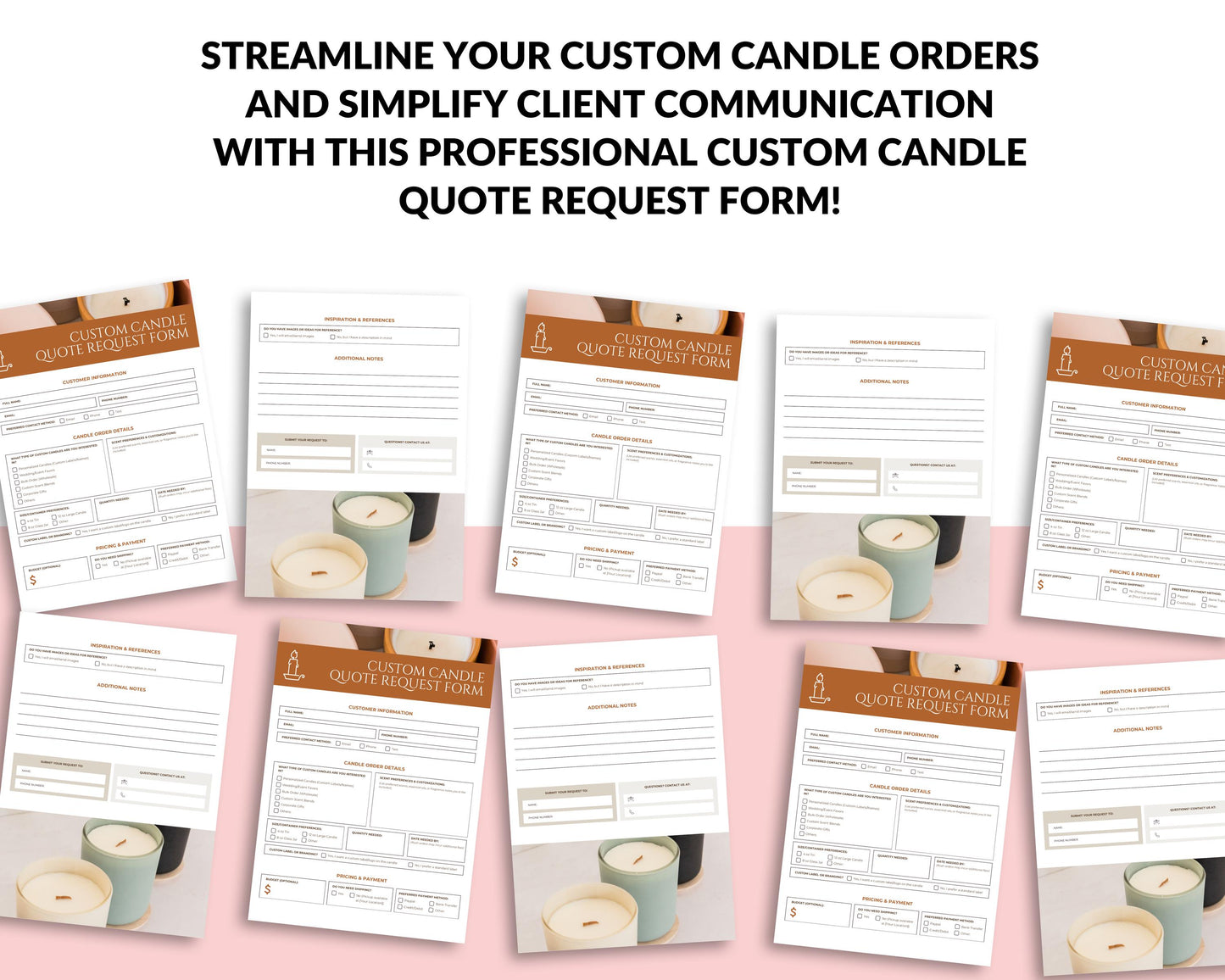 Custom Candle Quote Request Form | Canva Template + Printable PDF | Candle Business Order Form | Editable Client Inquiry Sheet