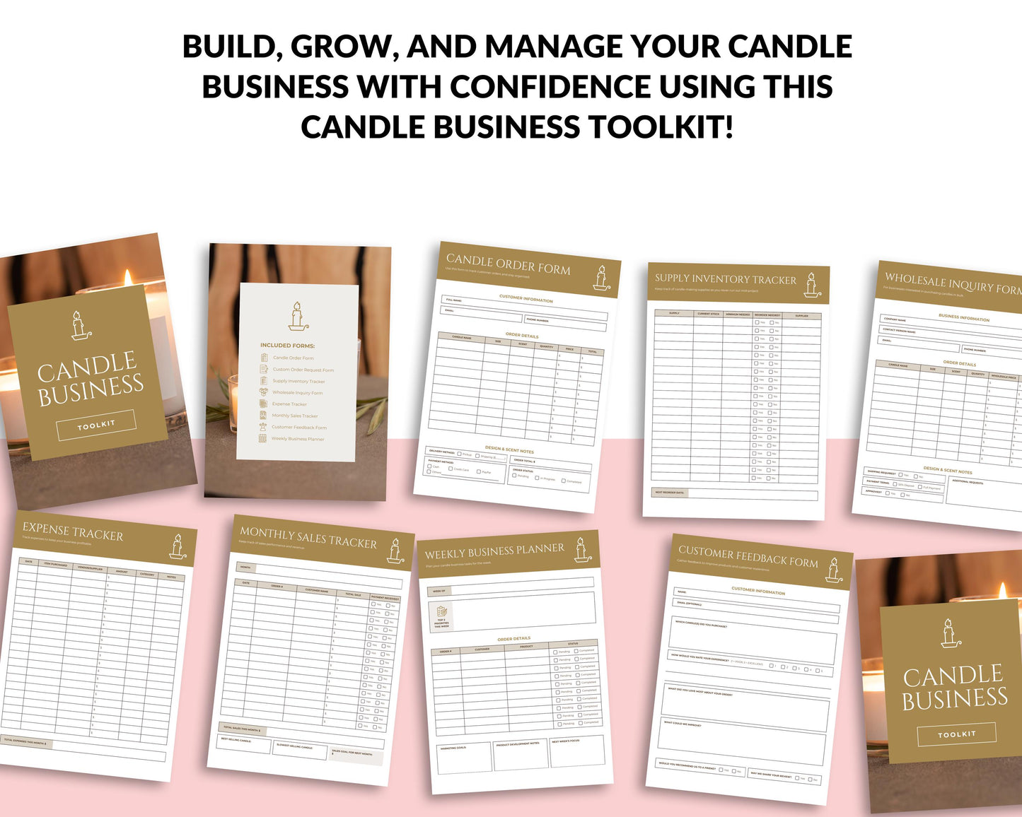 Candle Business Toolkit | Canva Template + Printable PDF | Small Business Organizer | Inventory, Pricing, Marketing Sheets