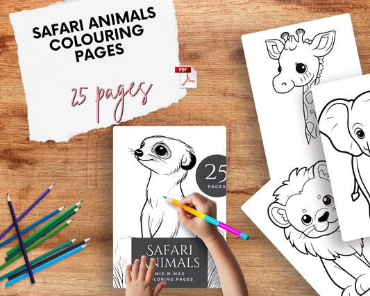 Safari Animals Colouring Pages | 25 Printable PDF Pages | Jungle and Wildlife Art for Kids and Adults