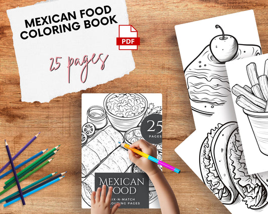 a table with mexican food coloring books and pencils