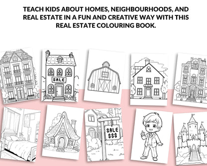 a bunch of coloring pages with a picture of a house