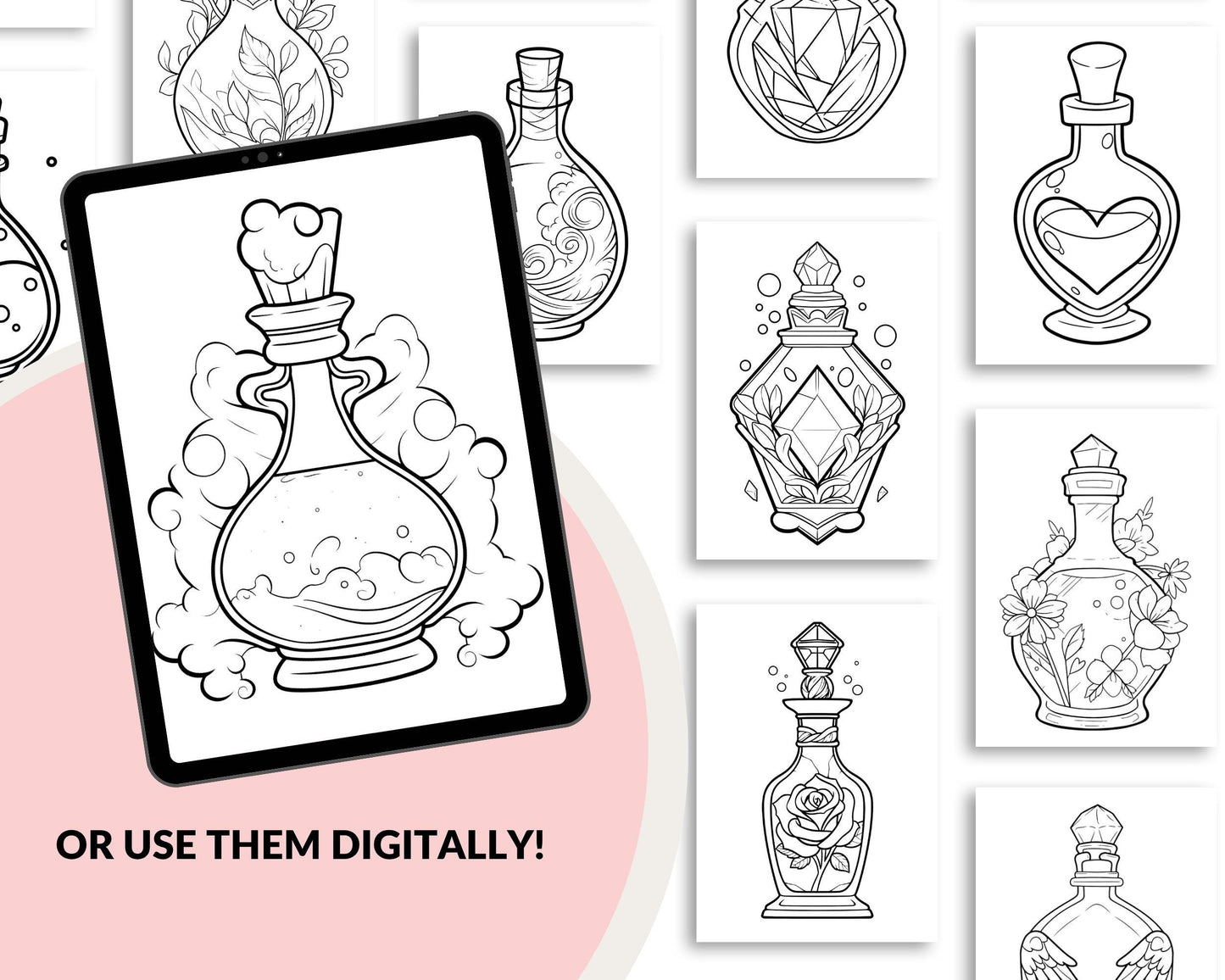 a coloring page with a picture of a bottle of perfume