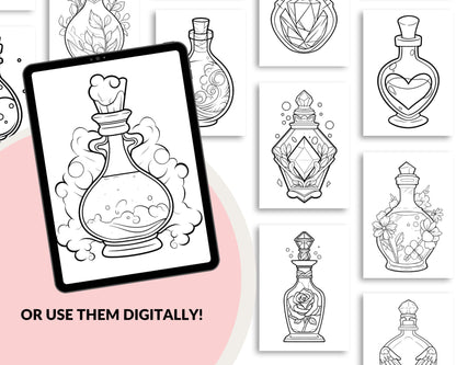 a coloring page with a picture of a bottle of perfume