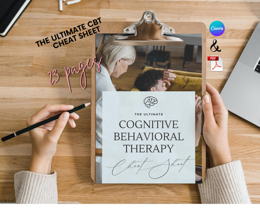 The Ultimate CBT Cheat Sheet | Printable PDF & Editable Canva | Mental Health and Therapy Toolkit